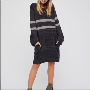 Free People Black and Gray Striped Mini Dress